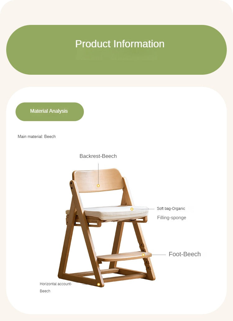 Beech Solid Wood Kid's Adjustable Elevating Chair