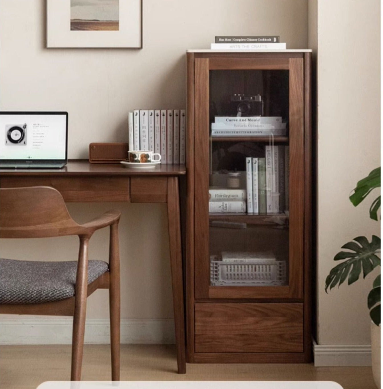 Black Walnut, Sandalwood Solid Wood Rock Slab Side Cabinet