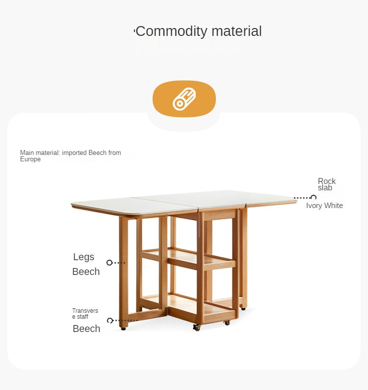 Beech Solid Wood Folding Movable Rock Plate Dining Table