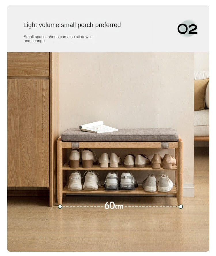 Oak Solid Wood, Solid Rubberwood Modern Shoe Changing Stool