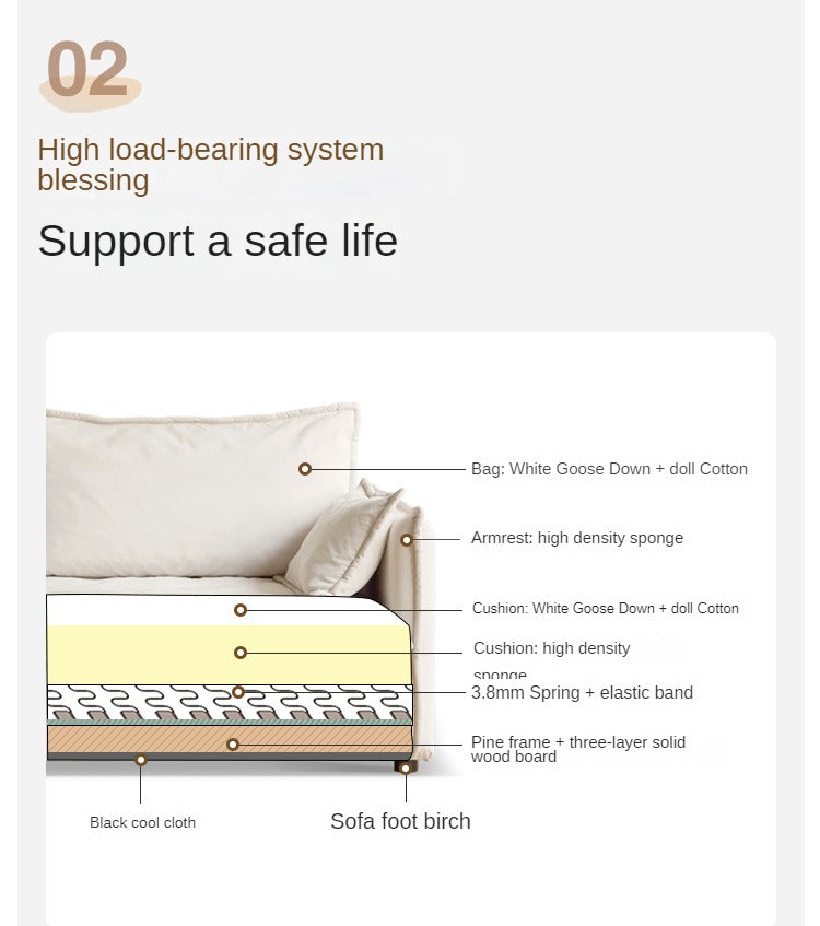Down Fabric Sofa Cream Style.