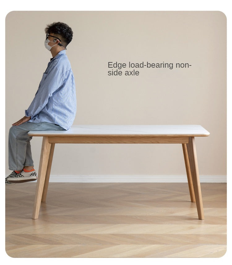 Ash Solid Wood Nordic Dining Table With Rock Slab Surface