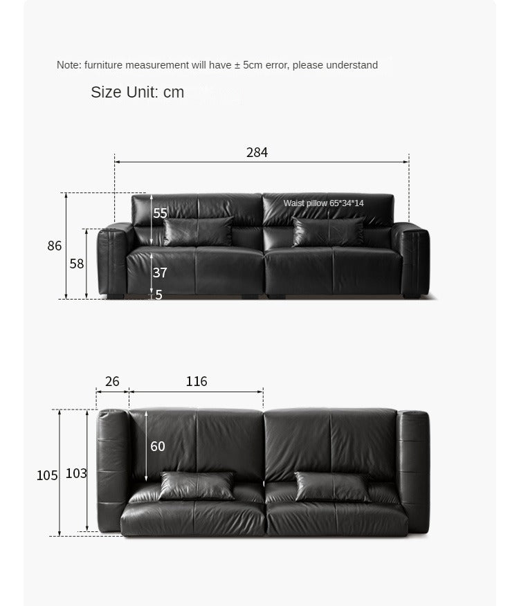 Genuine Leather Sofa Italian Top Layer Cowhide Down Sofa.