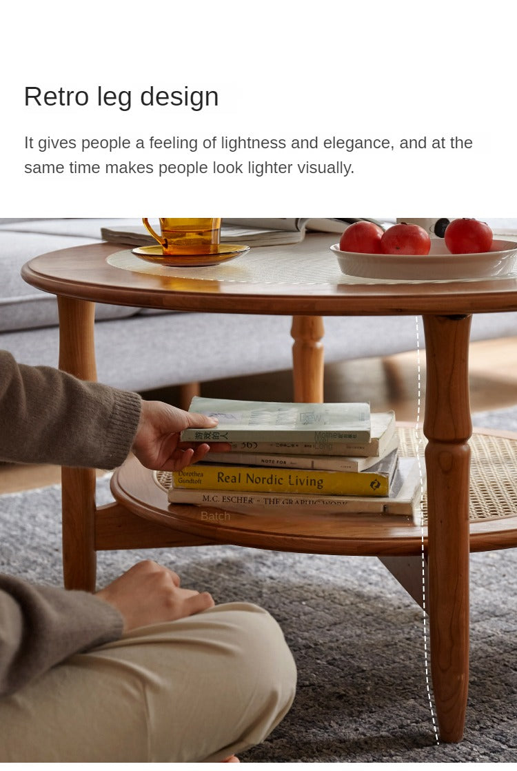 Cherry Wood Solid Wood Glass Round Coffee Table