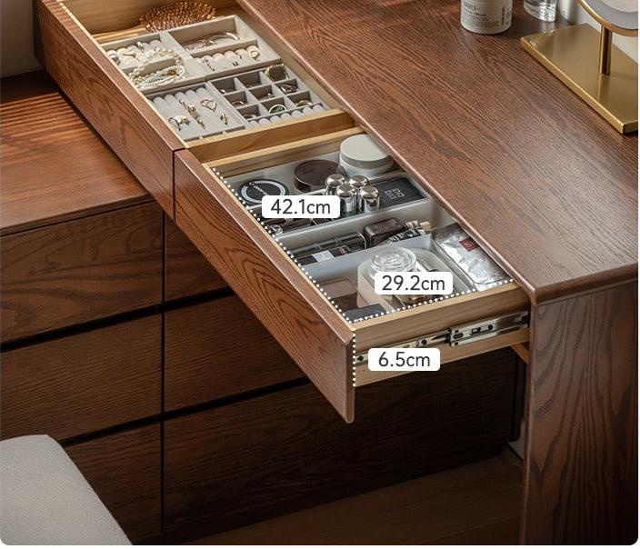 Oak Solid Wood Retro Style Retractable Dressing Table.