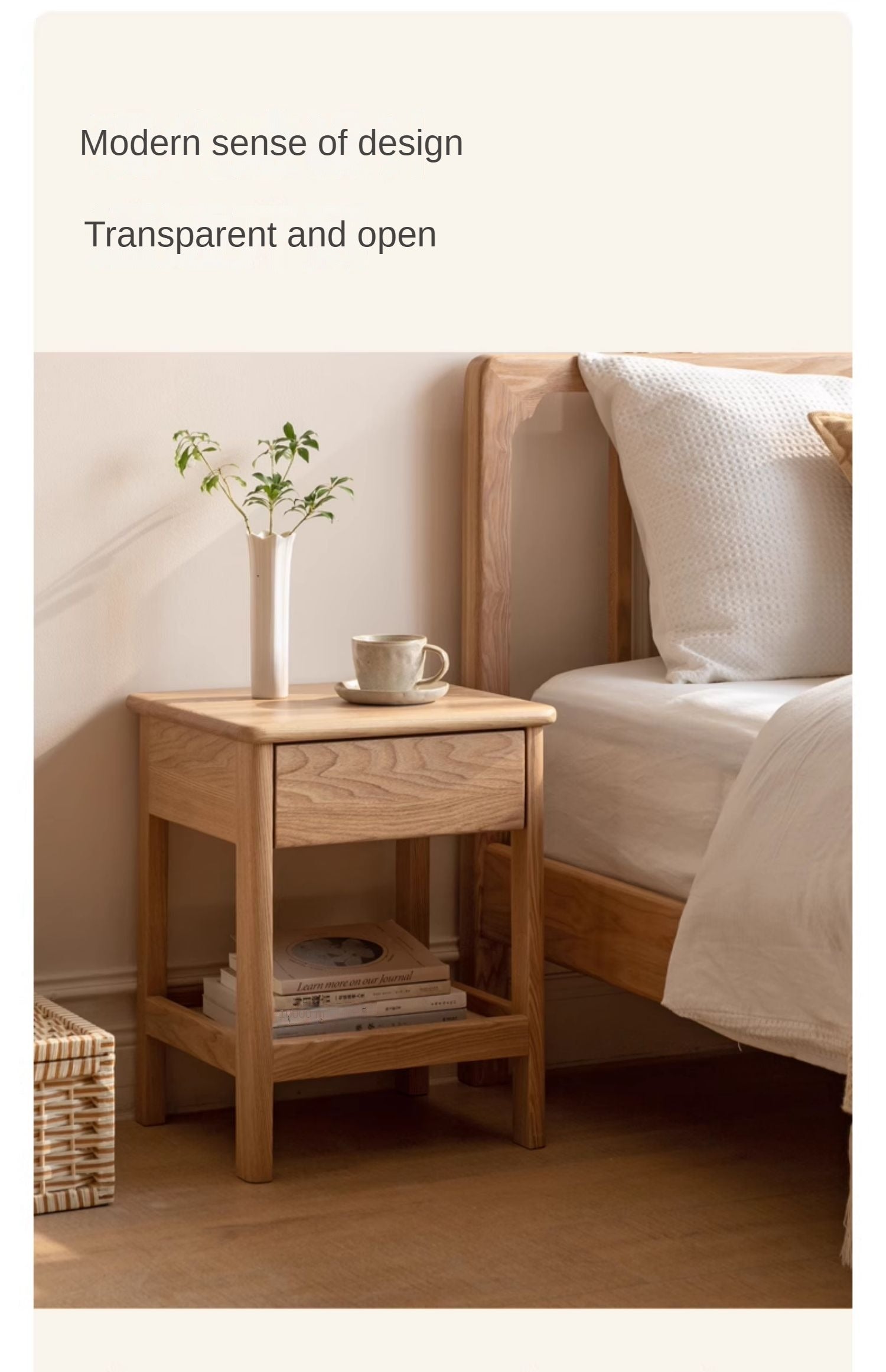 Ash Solid Wood Narrow Edge Nightstand