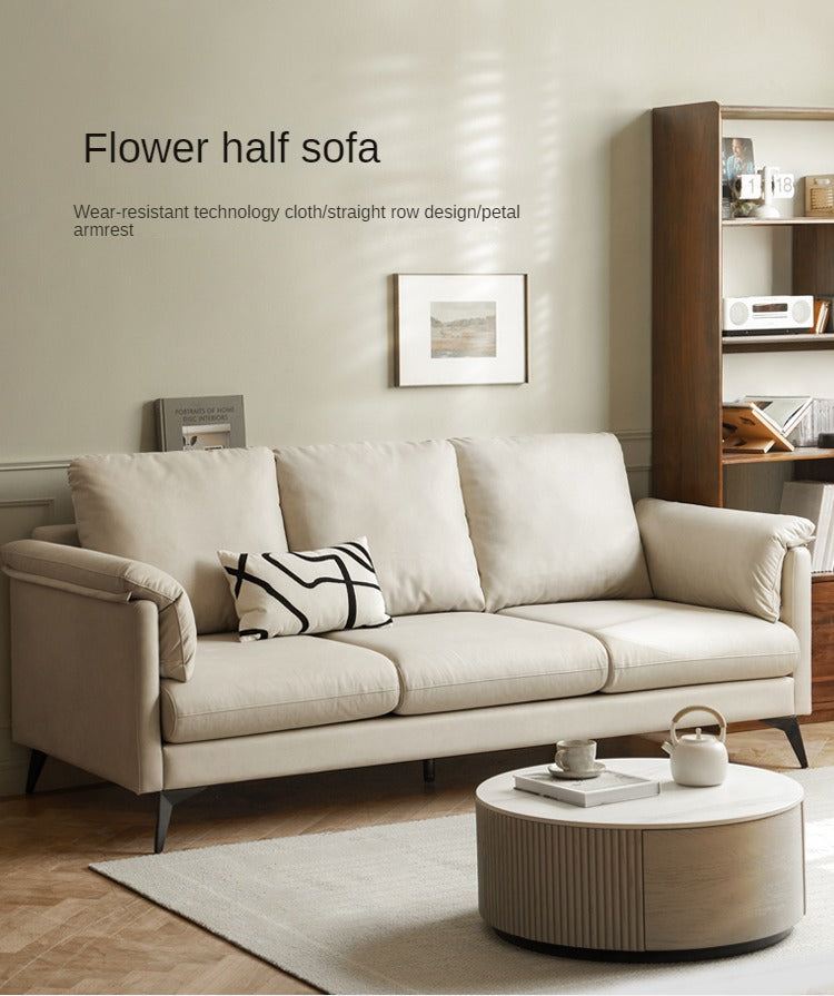 Fabric White Straight Cream Style Modern Sofa.