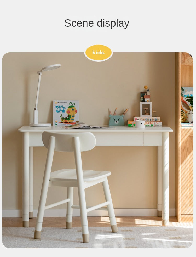 Poplar Solid Wood, Solid Rubberwood Kids Elevated Learning Cream Drawer Table