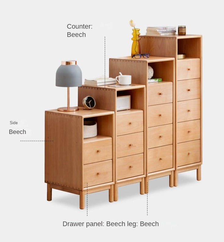 European Beech Solid Wood Storage Side Cabinet Combination