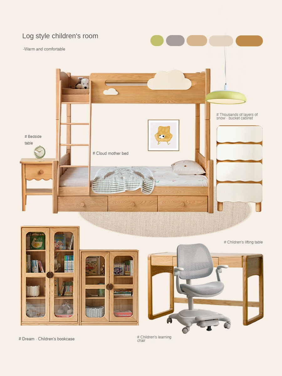 Oak Solid Wood Children's Narrow Cabinet High Drawer Storage