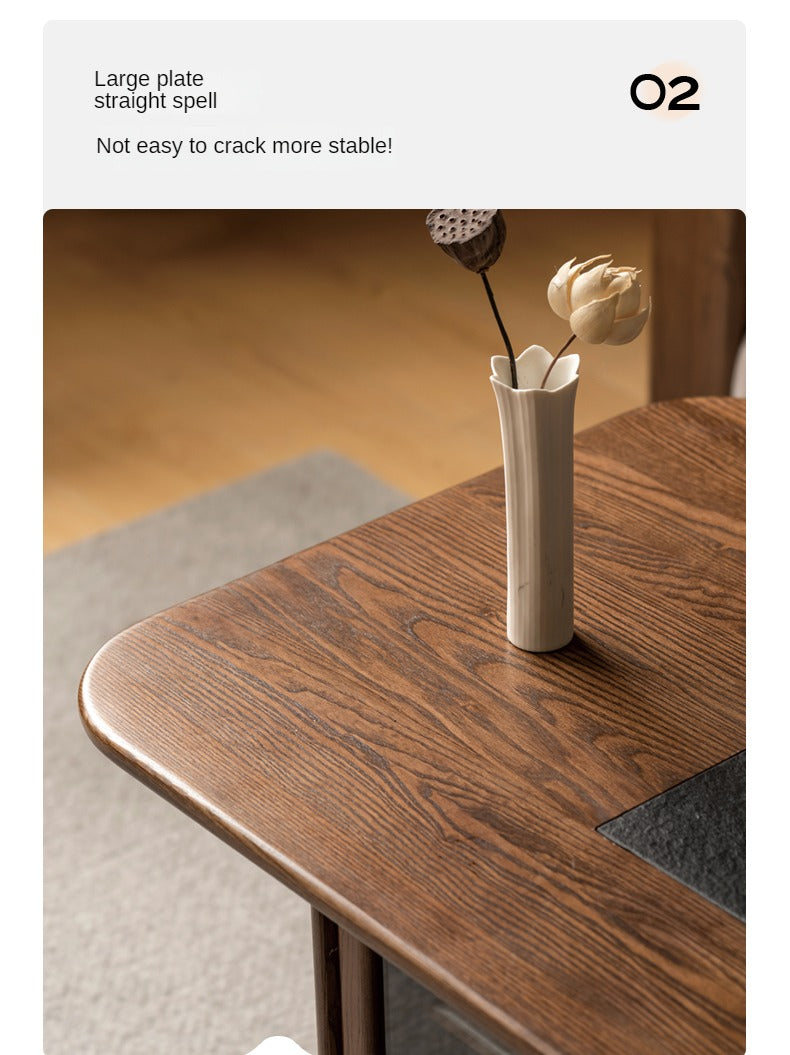 Ash Solid Wood Mobile Tea Brewing Integrated Tea Table