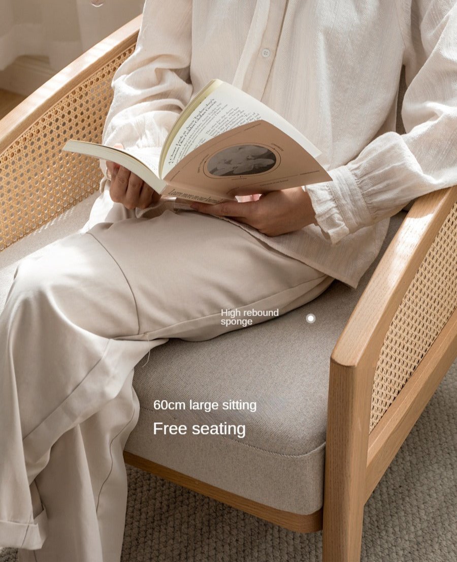 Oak Solid Wood Milky Skin Tone Armchair Rattan