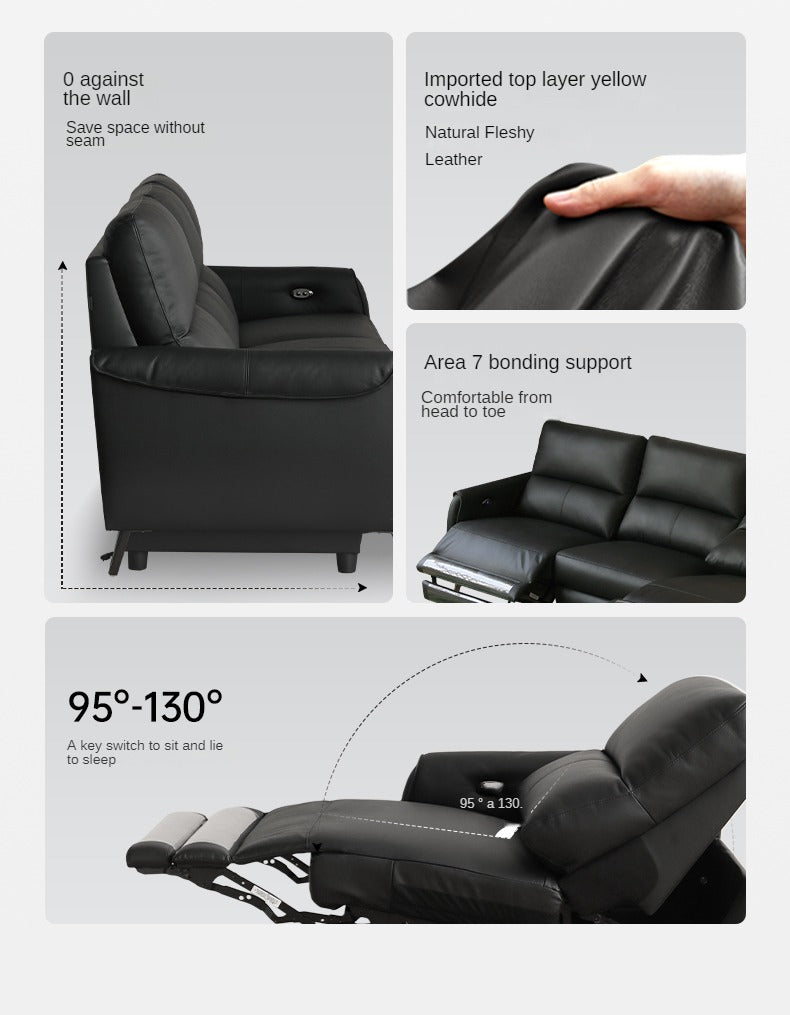 Leather Top Layer Yellow Cowhide Black Multifunctional Electric Sofa,