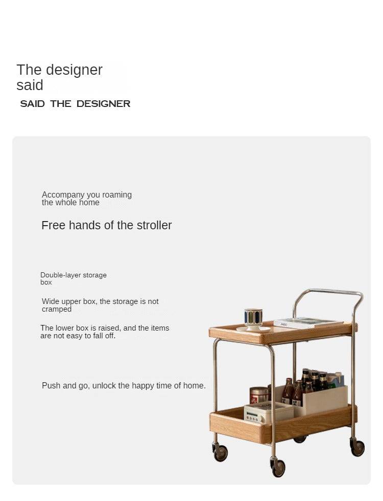 Oak, Poplar, Cherry Solid Wood Double Layer Mobile Side Table