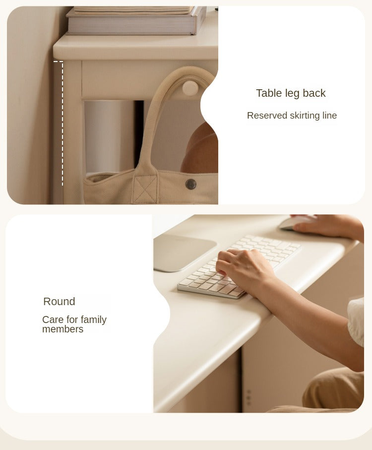 Rubber Wood, Poplar Solid Wood Cream Style Single-Leg Desk