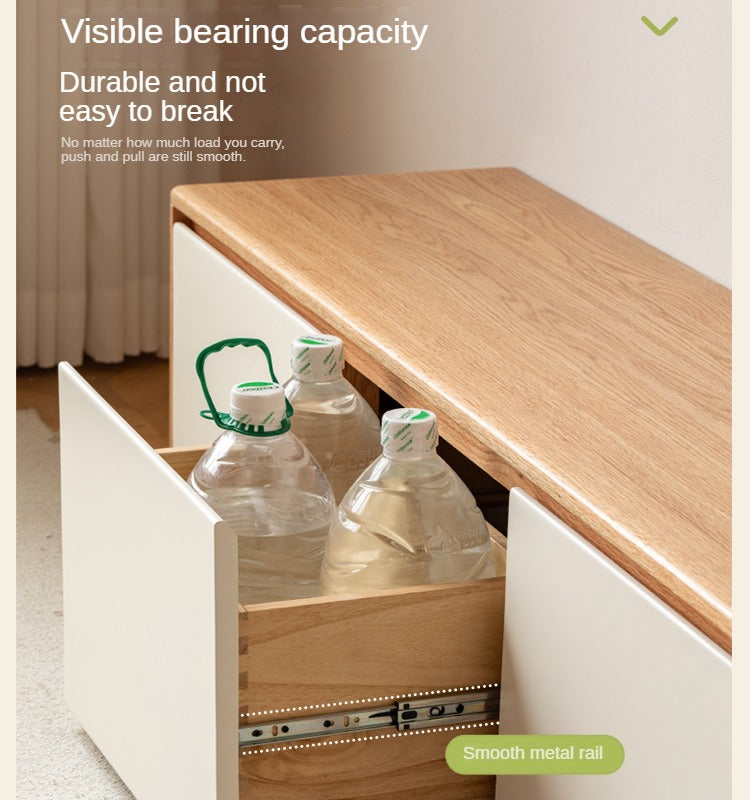 Beech, Oak Solid Wood Modern White Integrated Log Floor TV Cabinet.