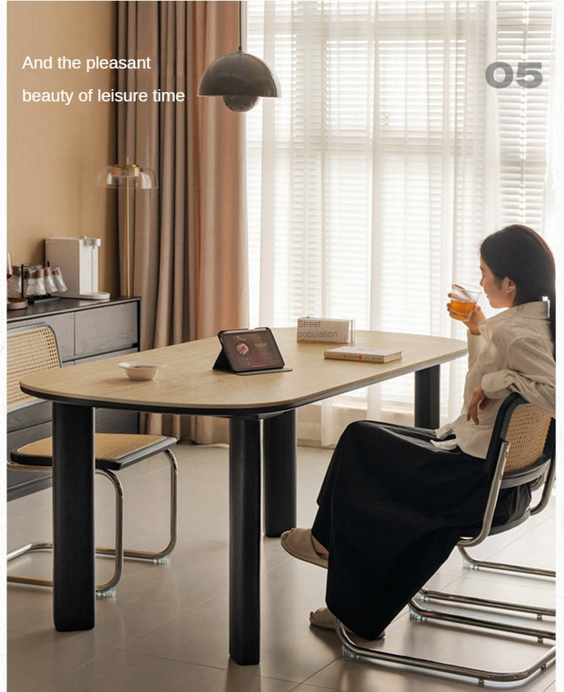 Solid Rubberwood travertine slate Dining Table