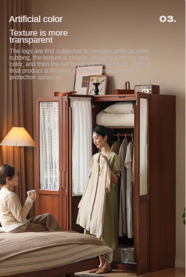 Poplar Solid Wood Modern Retro Style Double Door Wardrobet.