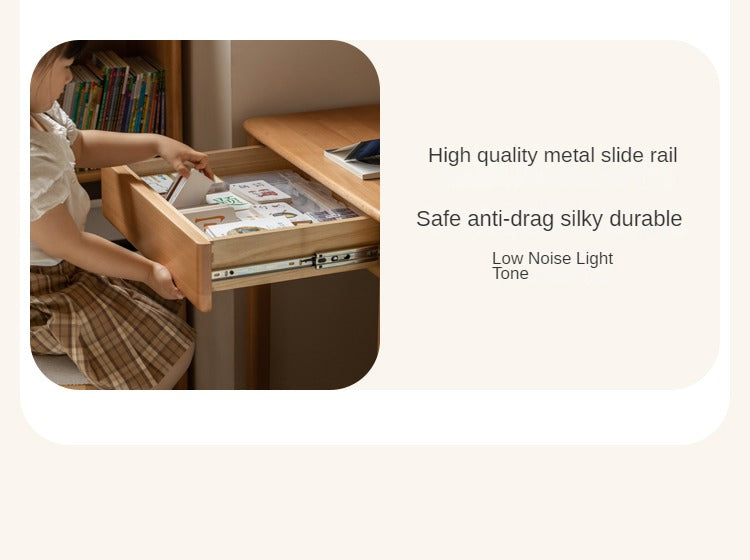 Beech, Rubber Solid Wood Children's Desk Bookshelf Integrated