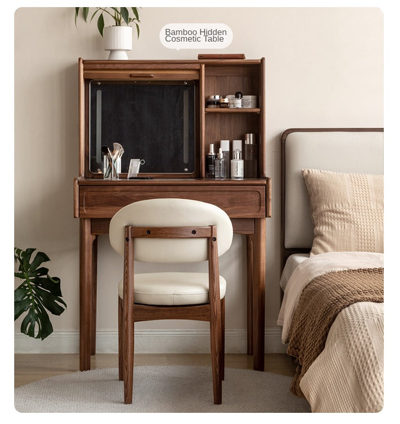 Black Walnut, Ash Solid Wood Modern White Soft Makeup Chair