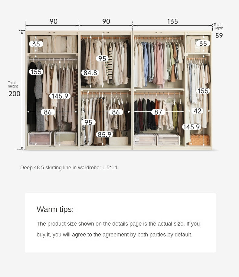 Poplar Solid Wood Modern Lighted Locker White Cream Style Wardrobe.