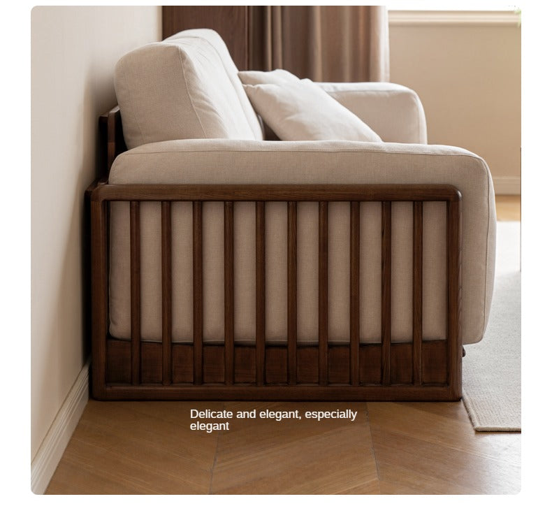 Ash Solid Wood Floor Fabric Tofu Block Sofa.
