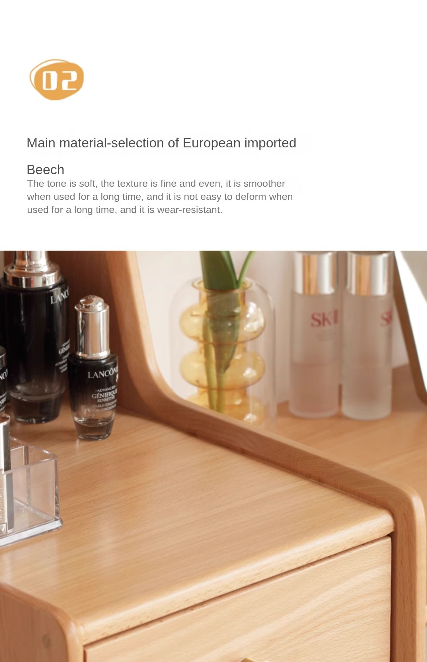 European Beech Solid Wood Telescopic Dressing Table.