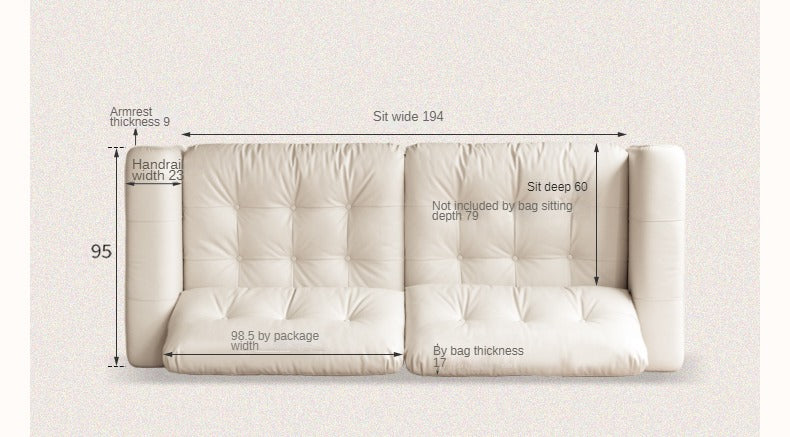 Leather Straight Italian Style Light Luxury Sofa,