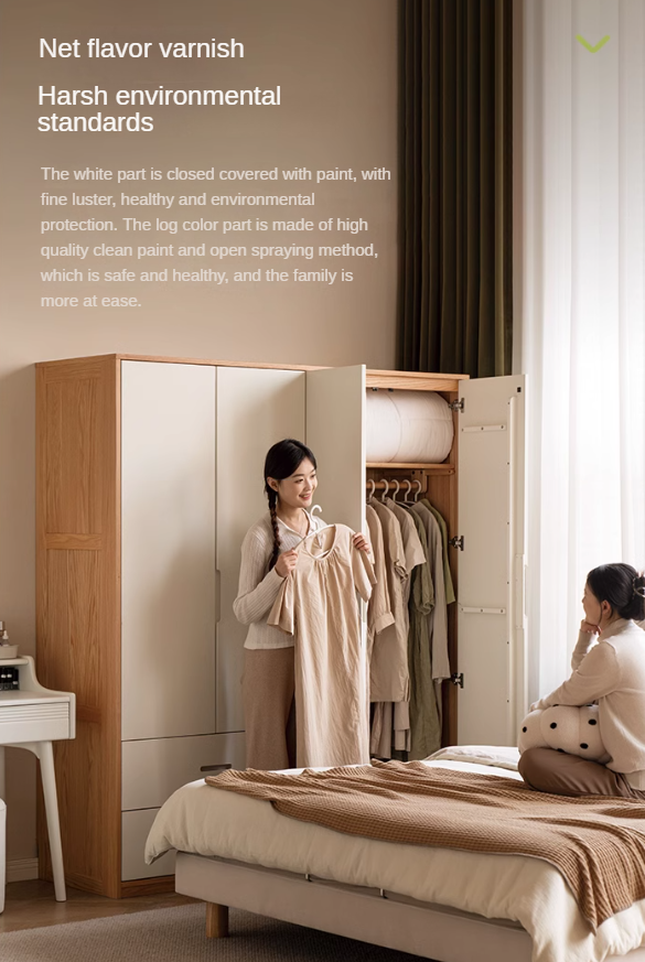 Oak Solid Wood Log Cream Style Wardrobe.