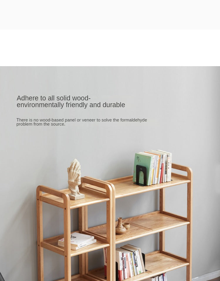 Oak Solid Wood Floor-Standing Bookshelf, Flower Rack
