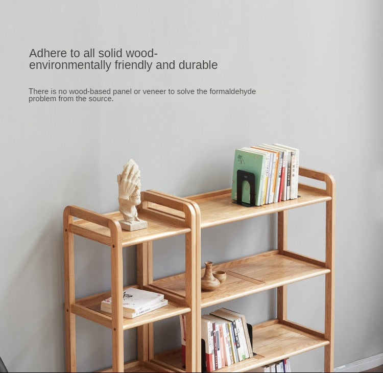 Oak Solid Wood Floor-Standing Bookshelf, Flower Rack