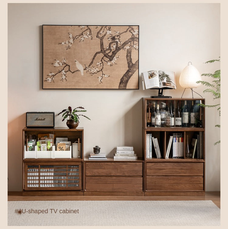 Black Walnut Solid Wood Free Combination Multifunctional Bookcase.