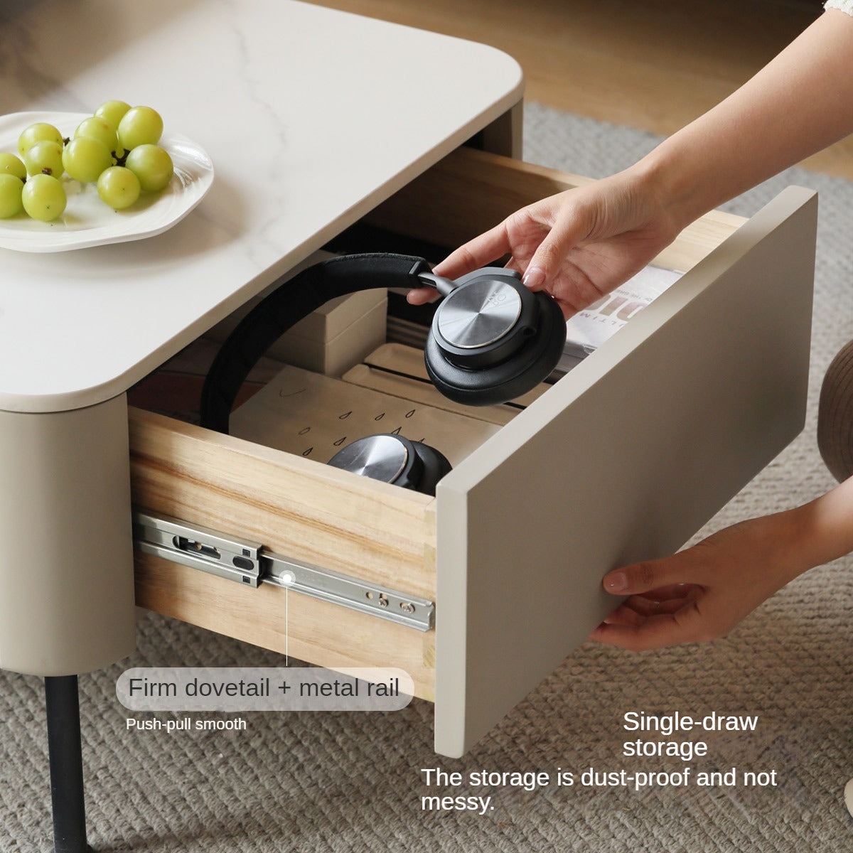 Poplar Solid Wood Modern Light Luxury Rock Board Coffee Table