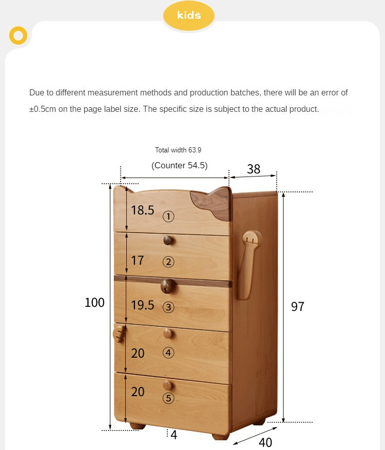 Beech Solid Wood  Kids Chest of Drawers -Type Toy Storage Cabinet