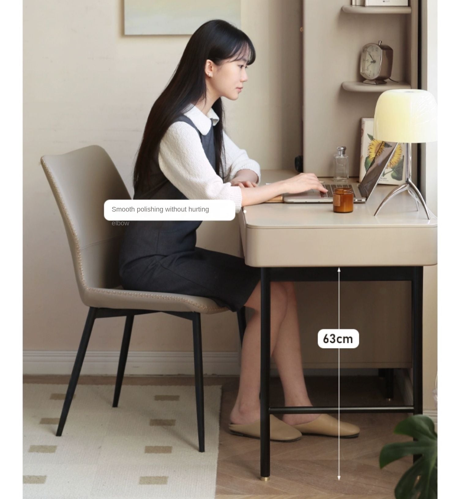 Poplar Solid Wood Telescopic Desk with Bookcase Light Luxury