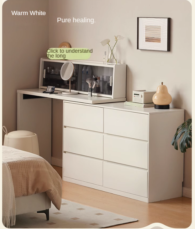 Solid Rubberwood Cream Style Vanity Table Integrated Drawer.