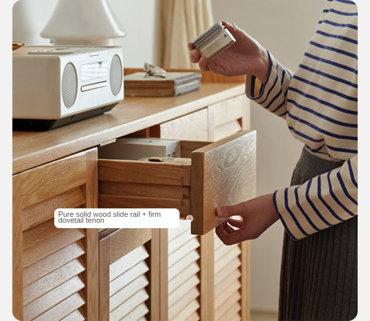 Oak Solid Wood Shutter Door Shoe Cabinet