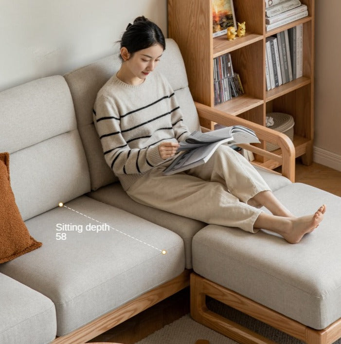 Oak Solid Wood Fabric Sofa.