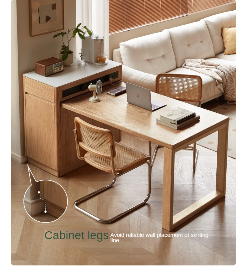 Oak Solid Wood Telescopic Island Rock Plate Dining Table