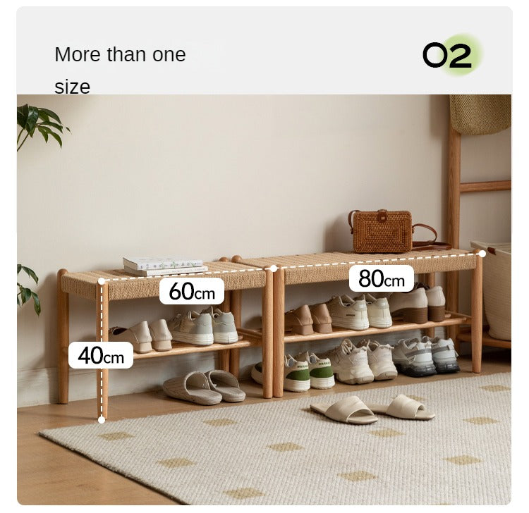 Oak Solid Wood Modern Rope Shoe Bench