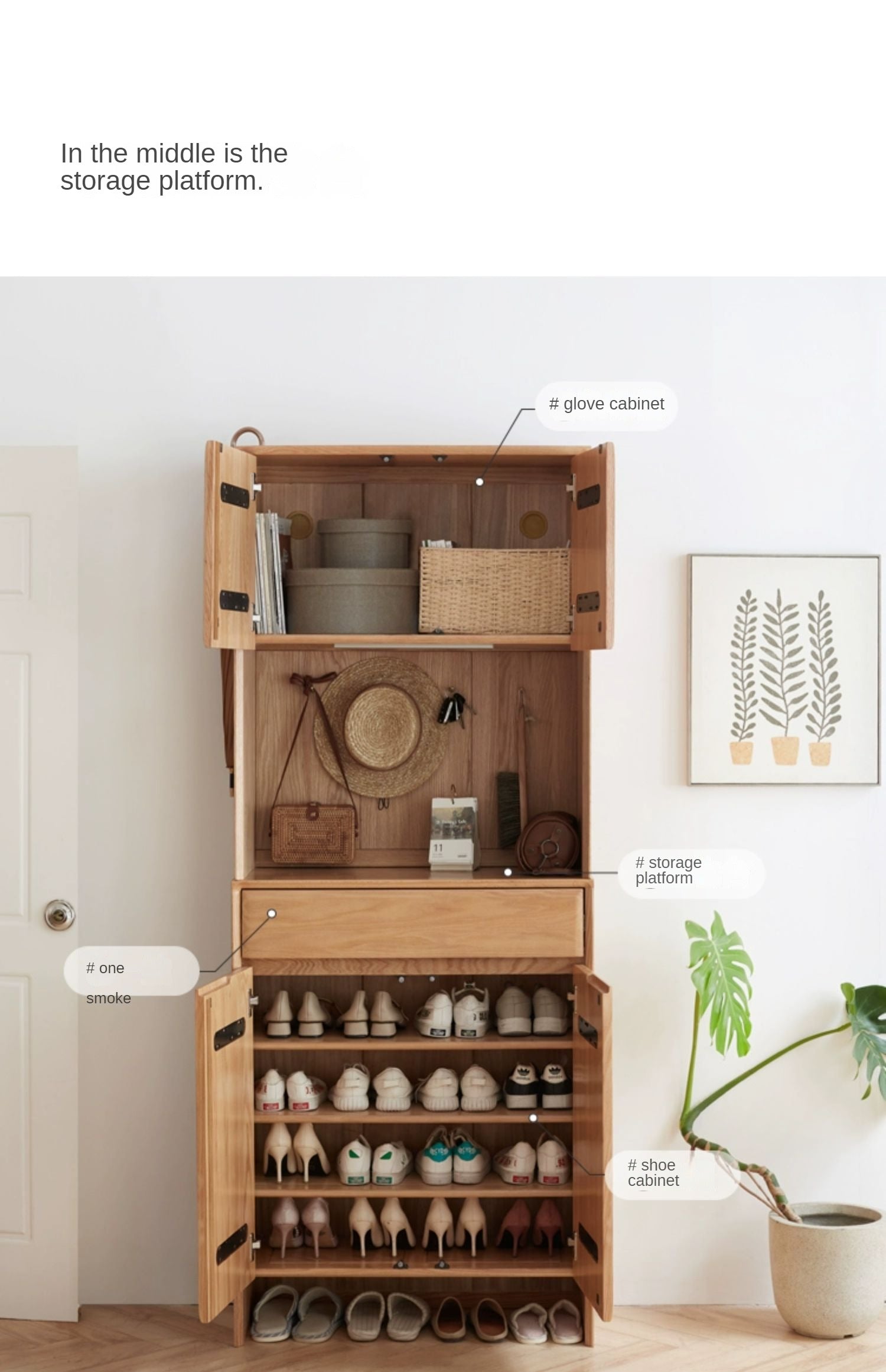 Oak Solid Wood Entrance Hall Cabinet Shoe Cabinet Integrated