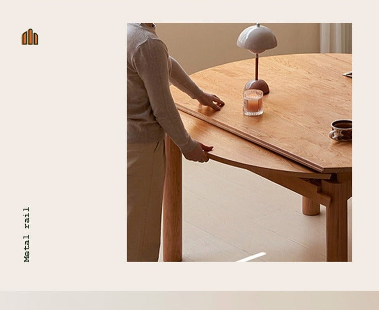 Cherry Solid Wood Retractable Folding Round Table