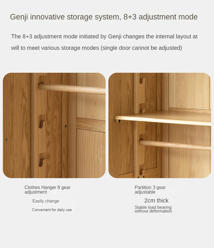 Oak Solid Wood Children's Wardrobe, Bookcase Combination