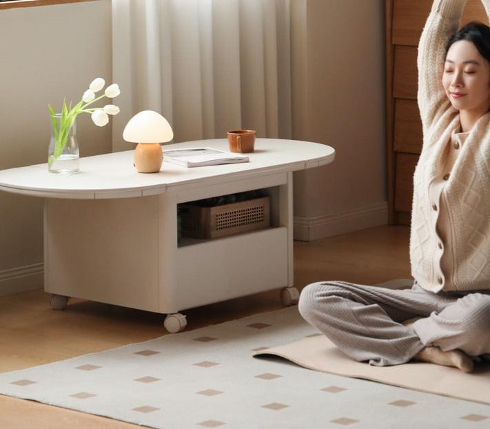 Poplar Solid Wood Folding Rock Board Mobile Coffee Table