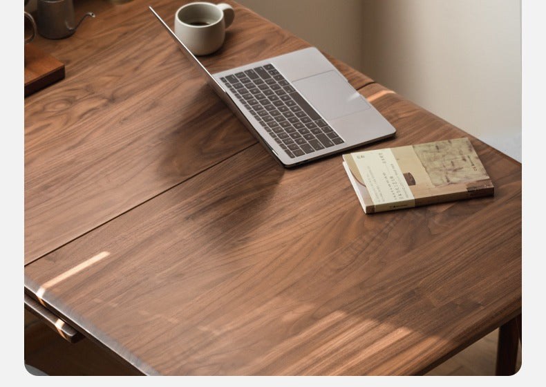 Black Walnut, Ash Solid Wood Telescopic Retractable Dining Table