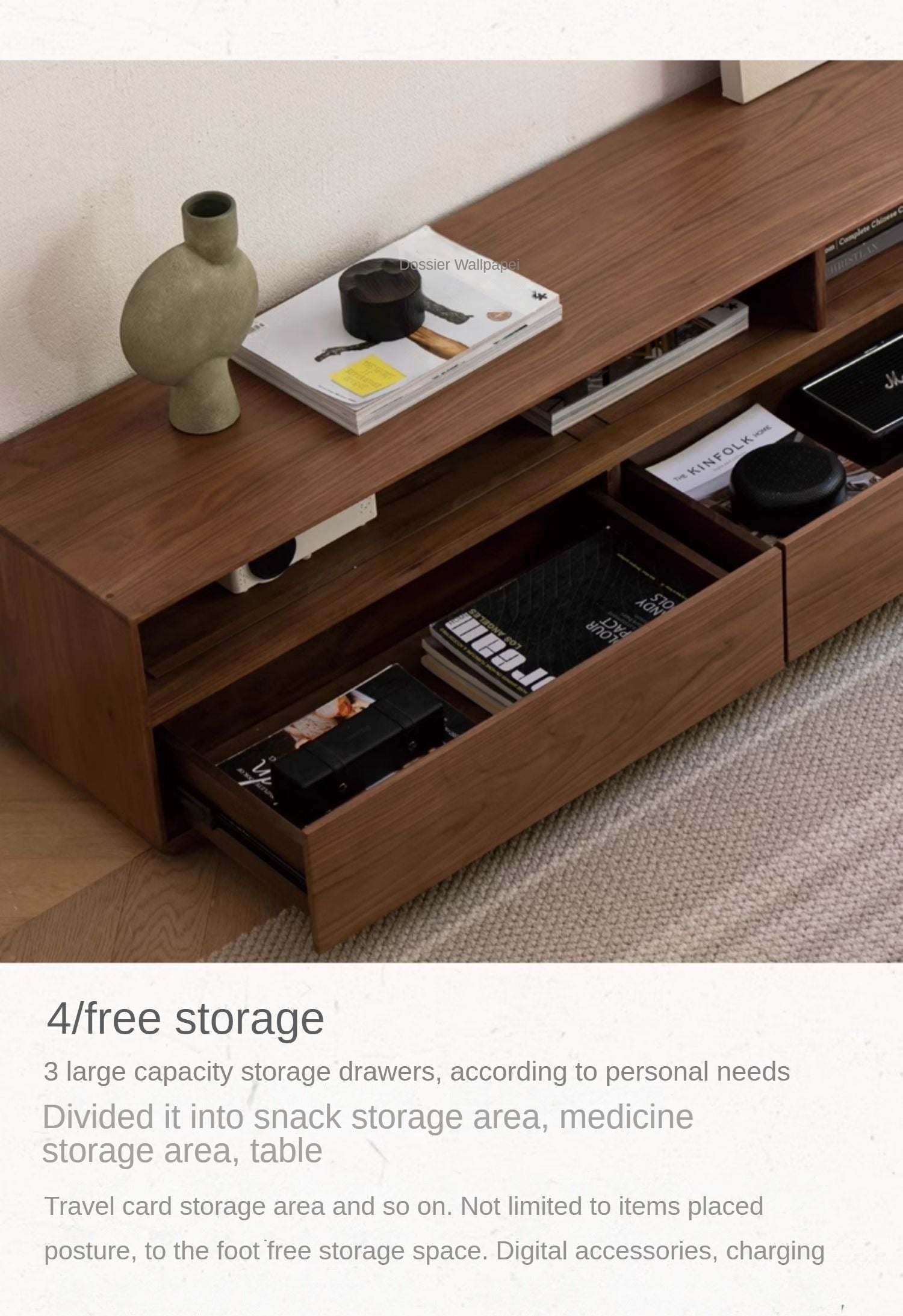 Black Walnut, Ash Solid Wood Large Capacity Floor TV Table