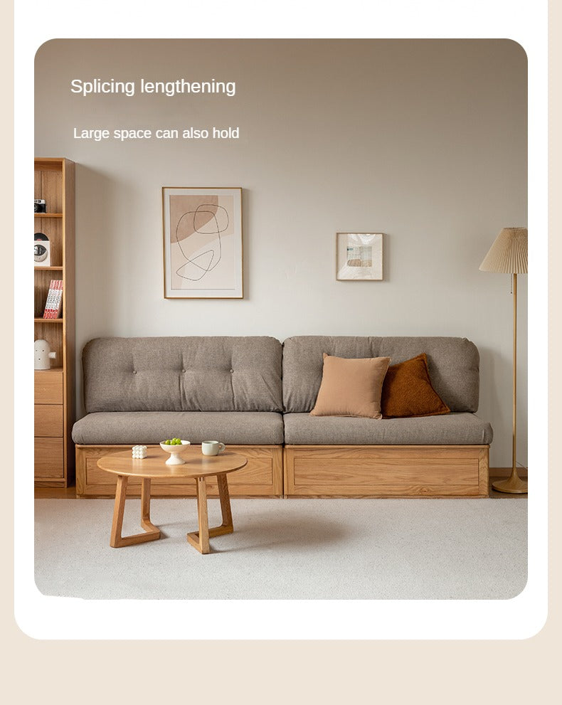 Oak Solid Wood Fabric Card Seat Floor Box Sofa.