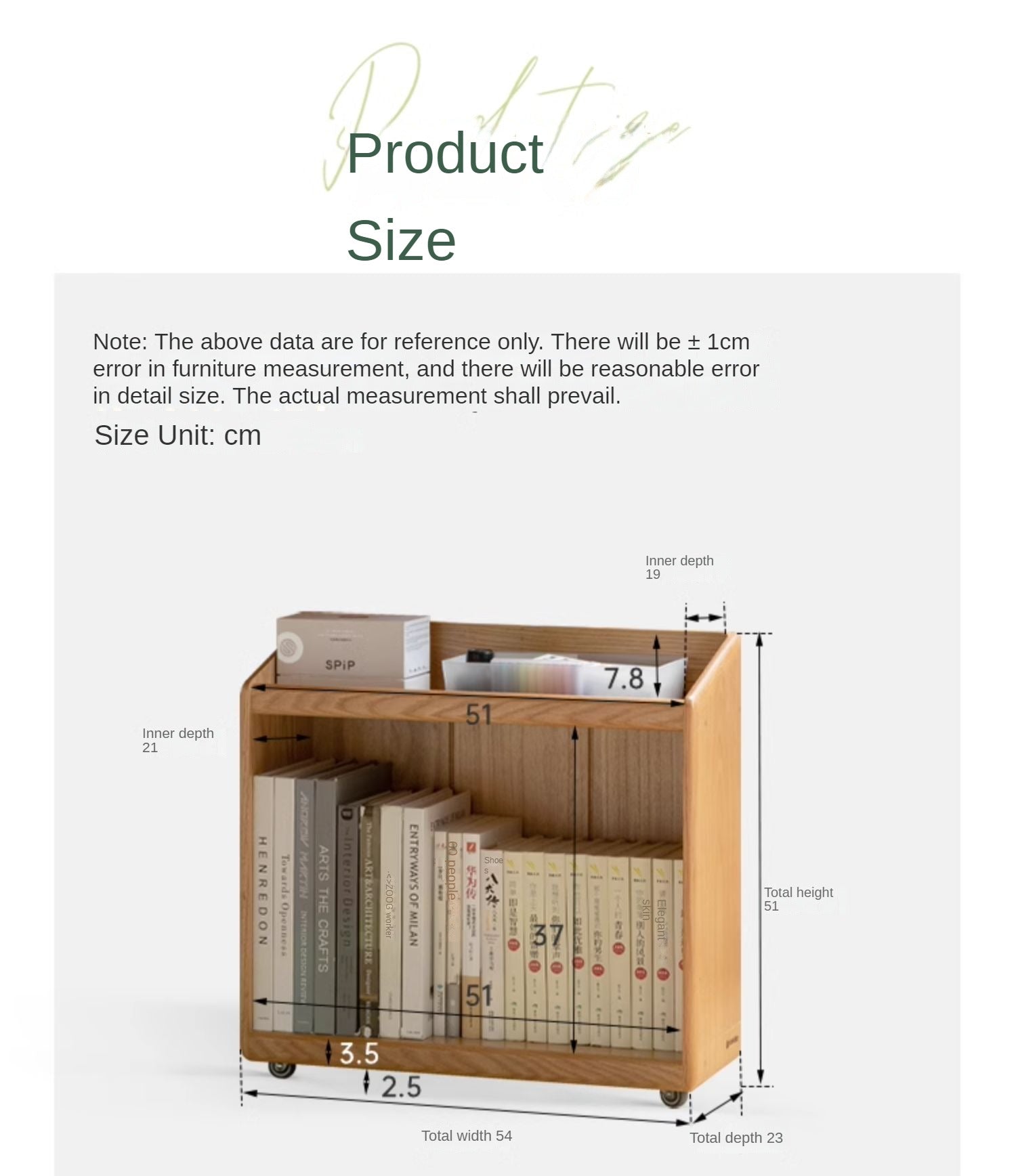 Oak, Rubberwood Solid Wood Under-desk Mobile Bookshelf