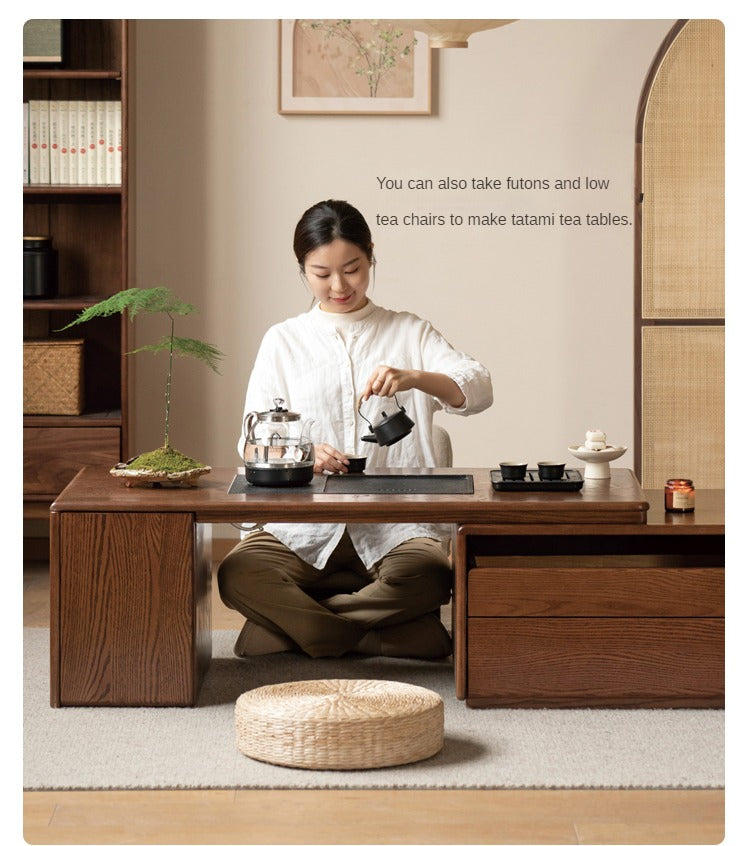 Oak, Black Walnut Solid Wood Retractable Modern Tea Table