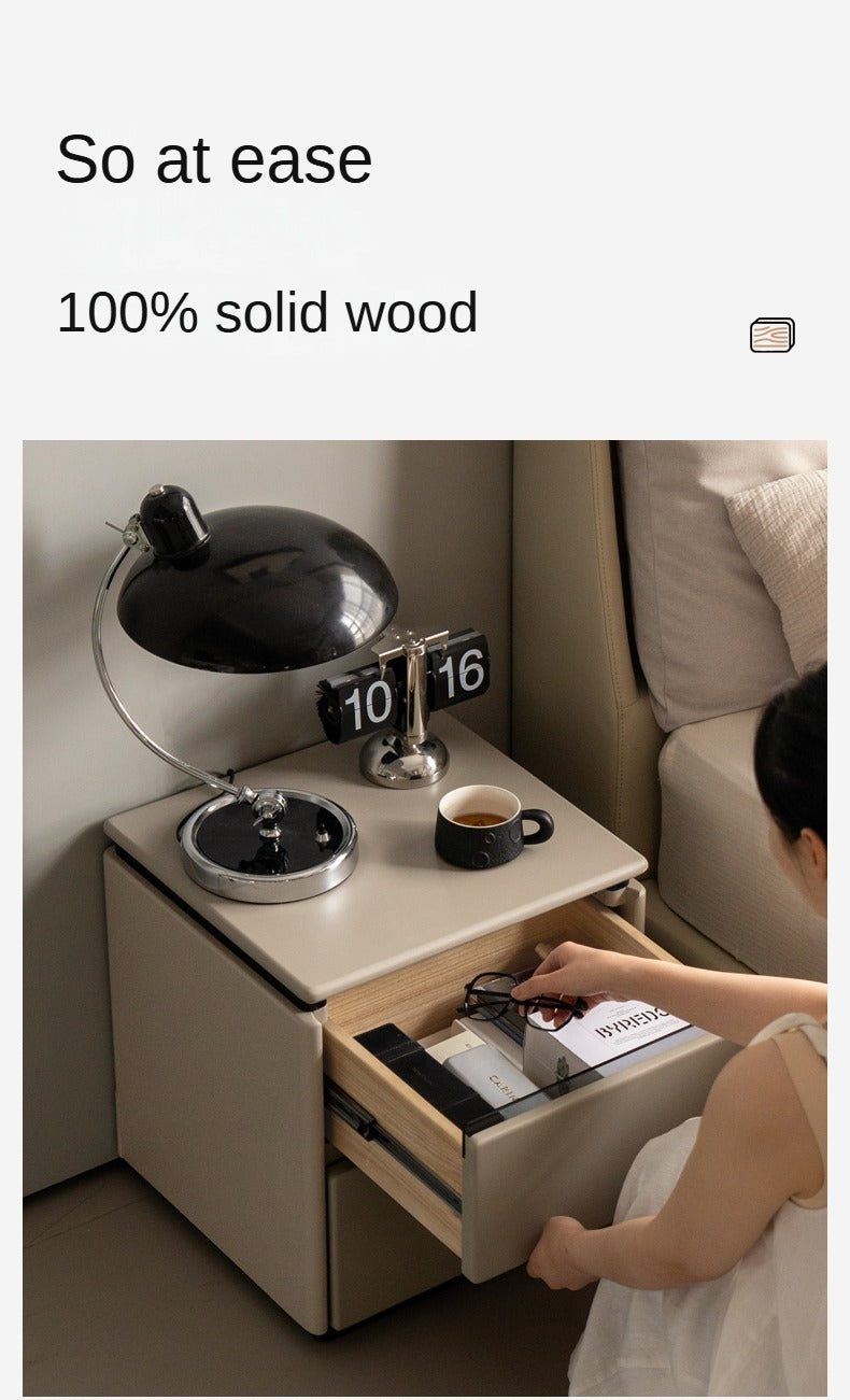 Poplar Solid Wood Gray Light Luxury Nightstand.